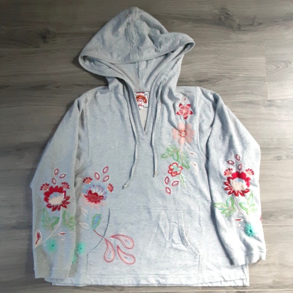 Johnny Was Tops - Johnny Was Los Angles Heather Grey Floral Embroidered Boho Womens Size XL